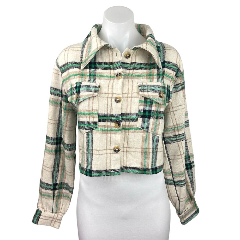Nasty Gal Multicolor Plaid Flannel Button Long Sleeve Cropped Shirt Jacket Top S